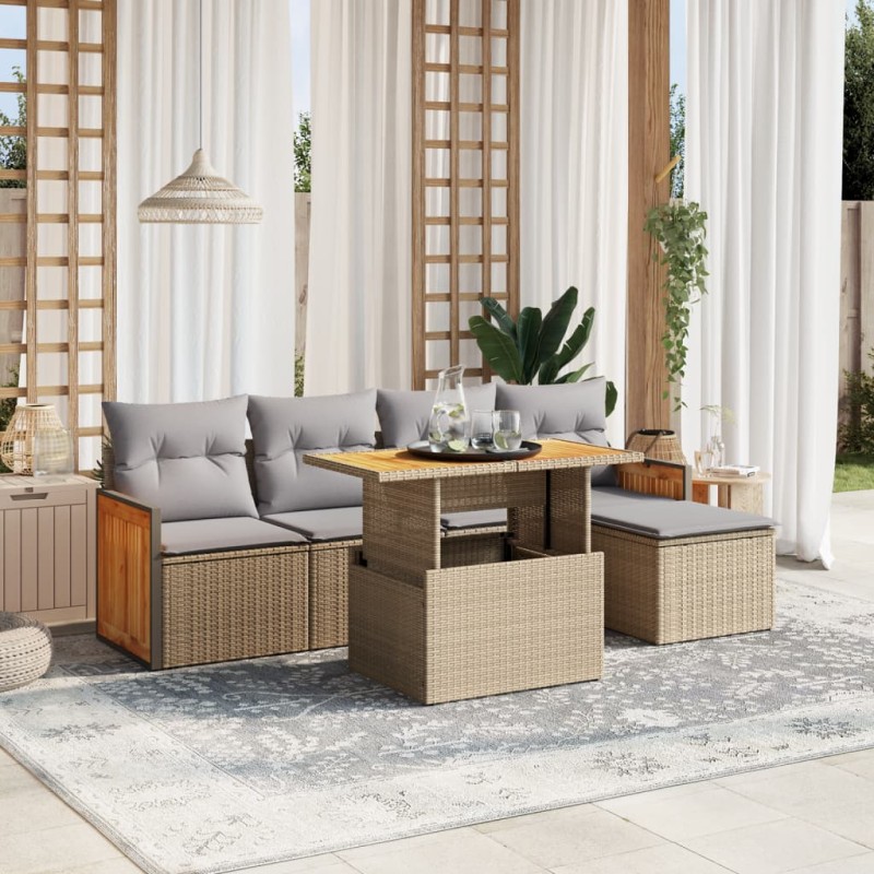 vidaXL 6-tlg. Garten-Sofagarnitur mit Kissen Beige Poly Rattan vidaXL 6-tlg. Garten-Sofagarnitur mit Kissen Beige Poly Rattan