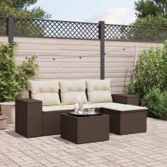 vidaXL 5-tlg. Garten-Sofagarnitur mit Kissen Braun Poly Rattan