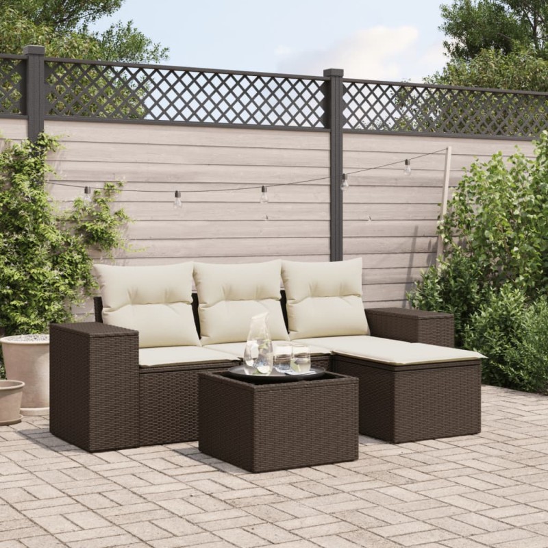 vidaXL 5-tlg. Garten-Sofagarnitur mit Kissen Braun Poly Rattan vidaXL 5-tlg. Garten-Sofagarnitur mit Kissen Braun Poly Rattan