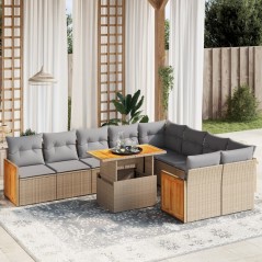 vidaXL 10-tlg. Garten-Sofagarnitur mit Kissen Beige Poly Rattan