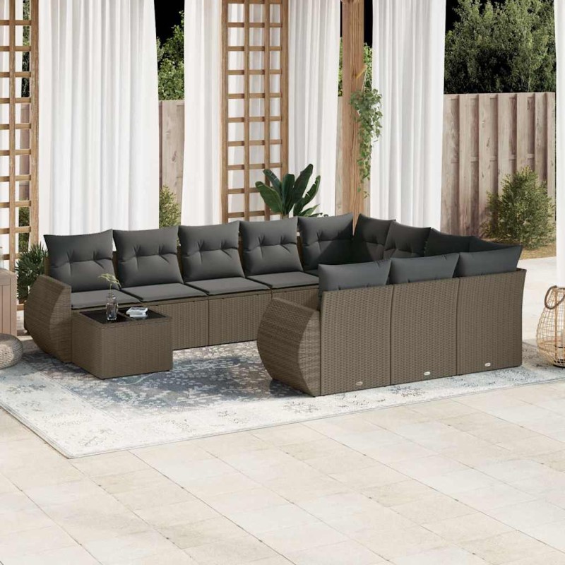vidaXL 11-tlg. Garten-Sofagarnitur mit Kissen Hellgrau Poly Rattan vidaXL 11-tlg. Garten-Sofagarnitur mit Kissen Hellgrau Poly Rattan