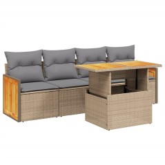 vidaXL 5-tlg. Garten-Sofagarnitur mit Kissen Beige Poly Rattan