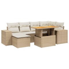 vidaXL 7-tlg. Garten-Sofagarnitur mit Kissen Beige Poly Rattan