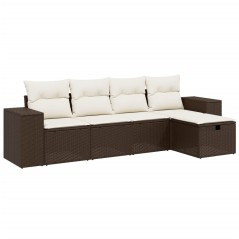 vidaXL 5-tlg. Garten-Sofagarnitur mit Kissen Braun Poly Rattan