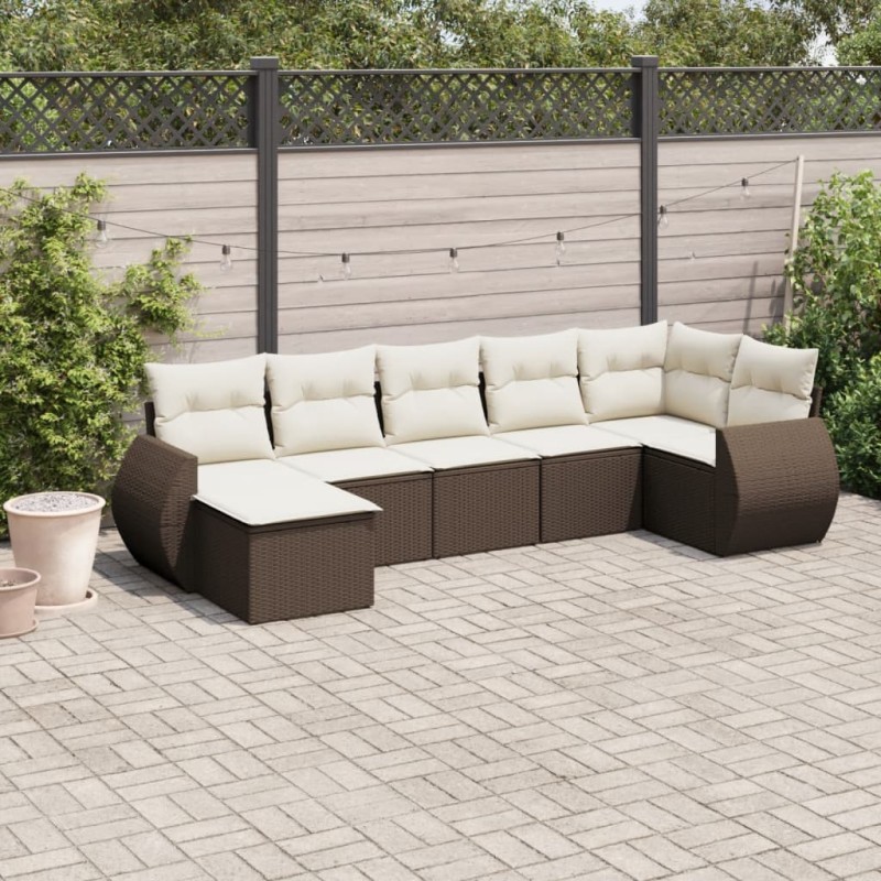 vidaXL 7-tlg. Garten-Sofagarnitur mit Kissen Braun Poly Rattan vidaXL 7-tlg. Garten-Sofagarnitur mit Kissen Braun Poly Rattan