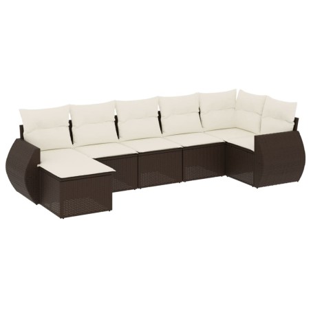 vidaXL 7-tlg. Garten-Sofagarnitur mit Kissen Braun Poly Rattan