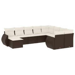 vidaXL 10-tlg. Garten-Sofagarnitur mit Kissen Braun Poly Rattan