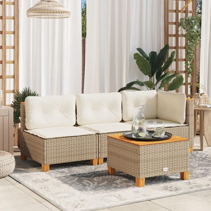 vidaXL Gartentisch Beige 55x55x36 cm Poly Rattan Akazienholz vidaXL Gartentisch Beige 55x55x36 cm Poly Rattan Akazienholz