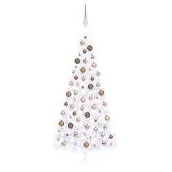 Künstlicher Halber Weihnachtsbaum mit LEDs & Kugeln Weiß 240 cm