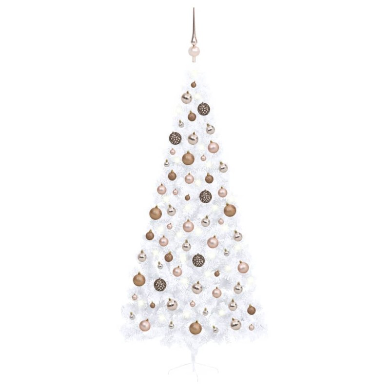 Künstlicher Halber Weihnachtsbaum mit LEDs & Kugeln Weiß 240 cm Künstlicher Halber Weihnachtsbaum mit LEDs & Kugeln Weiß 240 cm