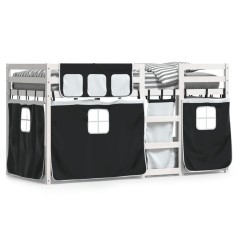 vidaXL Etagenbett mit Vorhängen Weiß & Schwarz 90x190 cm Kiefernholz