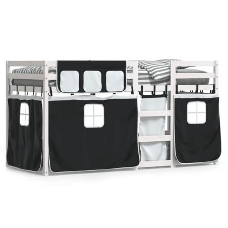 vidaXL Etagenbett mit Vorhängen Weiß & Schwarz 90x190 cm Kiefernholz