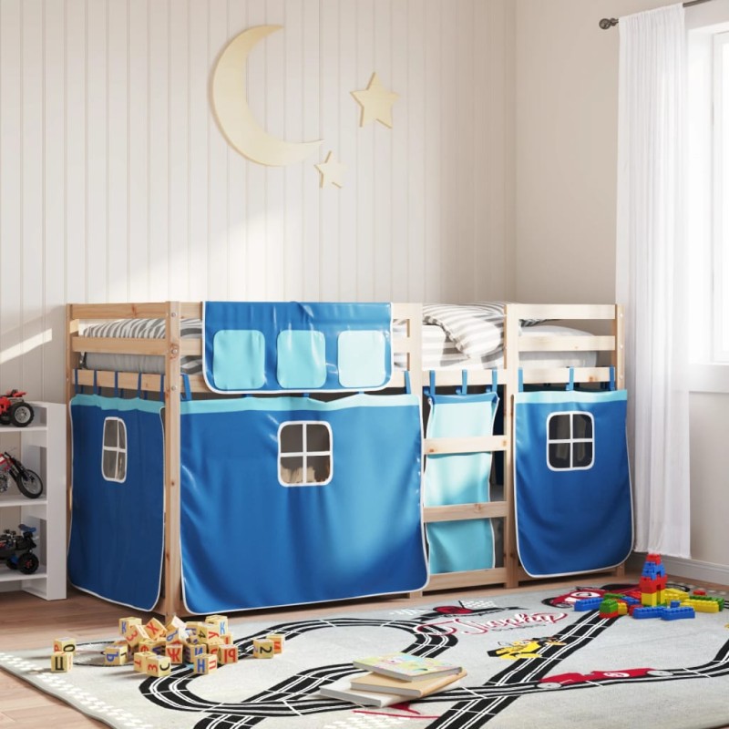 vidaXL Etagenbett mit Vorhängen Blau 75x190 cm Massivholz Kiefer vidaXL Etagenbett mit Vorhängen Blau 75x190 cm Massivholz Kiefer