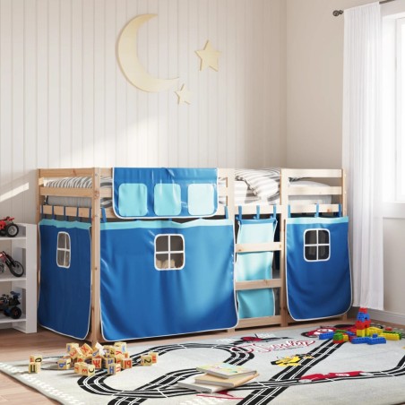 vidaXL Etagenbett mit Vorhängen Blau 75x190 cm Massivholz Kiefer