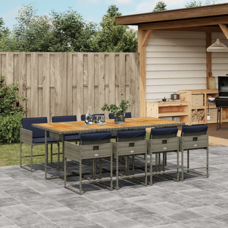 vidaXL 9-tlg. Garten-Essgruppe mit Kissen Grau Poly Rattan vidaXL 9-tlg. Garten-Essgruppe mit Kissen Grau Poly Rattan