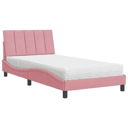 vidaXL Bett mit Matratze Rosa 100x200 cm Samt