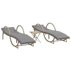 vidaXL Sonnenliegen 2 Stk. mit Tisch Beige Poly Rattan