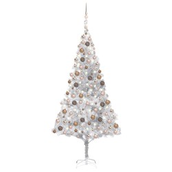 Künstlicher Weihnachtsbaum mit LEDs & Kugeln Silbern 210 cm PET