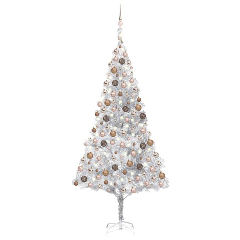 Künstlicher Weihnachtsbaum mit LEDs & Kugeln Silbern 210 cm PET Künstlicher Weihnachtsbaum mit LEDs & Kugeln Silbern 210 cm PET