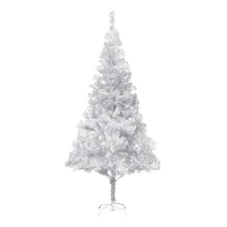 Künstlicher Weihnachtsbaum mit LEDs & Kugeln Silbern 210 cm PET