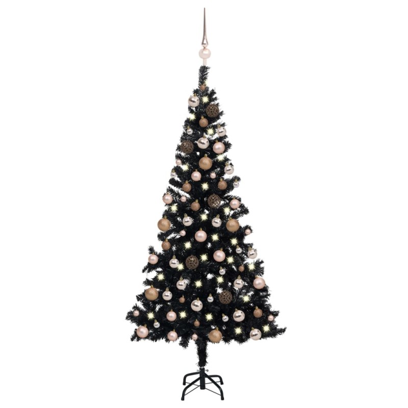 Künstlicher Weihnachtsbaum mit LEDs & Kugeln Schwarz 120 cm PVC Künstlicher Weihnachtsbaum mit LEDs & Kugeln Schwarz 120 cm PVC