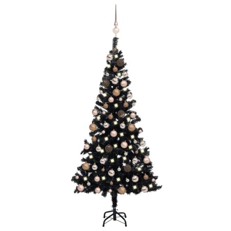 Künstlicher Weihnachtsbaum mit LEDs & Kugeln Schwarz 120 cm PVC