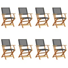vidaXL Gartenstühle 8 Stk. Klappbar Schwarz Poly Rattan & Massivholz