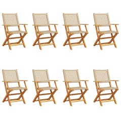 vidaXL Gartenstühle 8 Stk. Klappbar Beige Poly Rattan & Massivholz