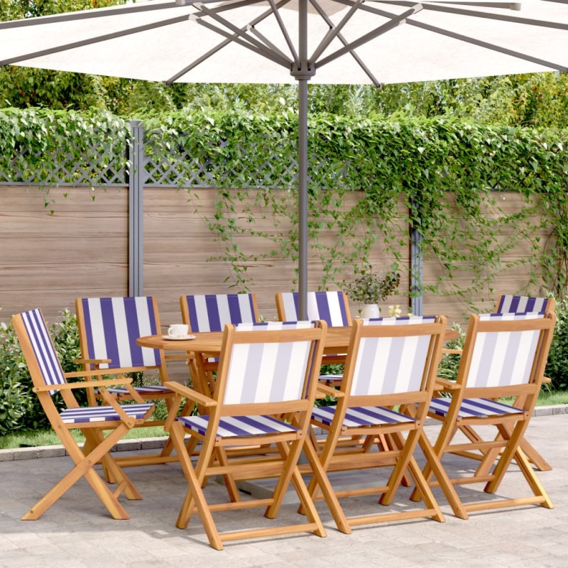 vidaXL Gartenstühle 8 Stk. Klappbar Blau und Weiß Stoff und Massivholz vidaXL Gartenstühle 8 Stk. Klappbar Blau und Weiß Stoff und Massivholz