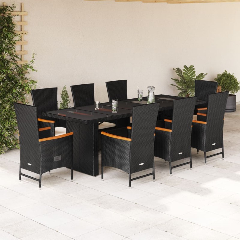 vidaXL 9-tlg. Garten-Essgruppe mit Kissen Schwarz Poly Rattan vidaXL 9-tlg. Garten-Essgruppe mit Kissen Schwarz Poly Rattan