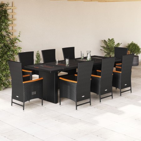 vidaXL 9-tlg. Garten-Essgruppe mit Kissen Schwarz Poly Rattan