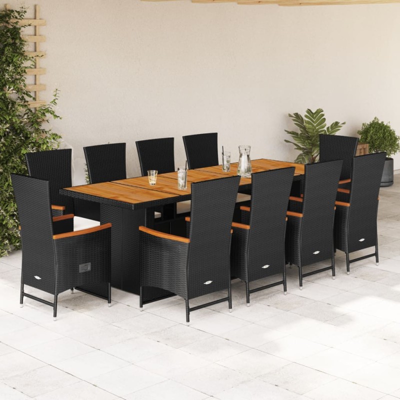 vidaXL 11-tlg. Garten-Essgruppe mit Kissen Schwarz Poly Rattan vidaXL 11-tlg. Garten-Essgruppe mit Kissen Schwarz Poly Rattan