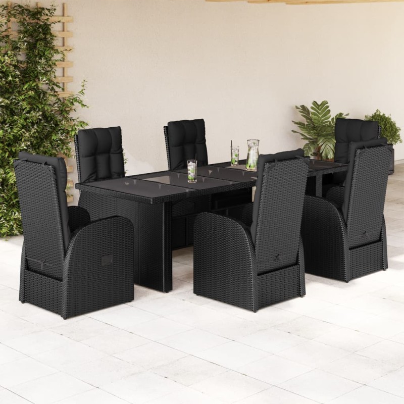 vidaXL 7-tlg. Garten-Essgruppe mit Kissen Schwarz Poly Rattan vidaXL 7-tlg. Garten-Essgruppe mit Kissen Schwarz Poly Rattan