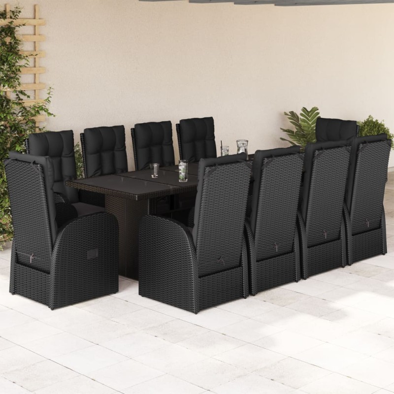 vidaXL 11-tlg. Garten-Essgruppe mit Kissen Schwarz Poly Rattan vidaXL 11-tlg. Garten-Essgruppe mit Kissen Schwarz Poly Rattan