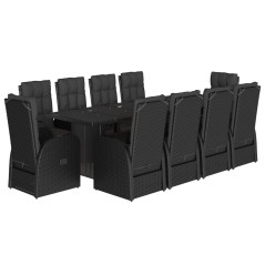 vidaXL 11-tlg. Garten-Essgruppe mit Kissen Schwarz Poly Rattan