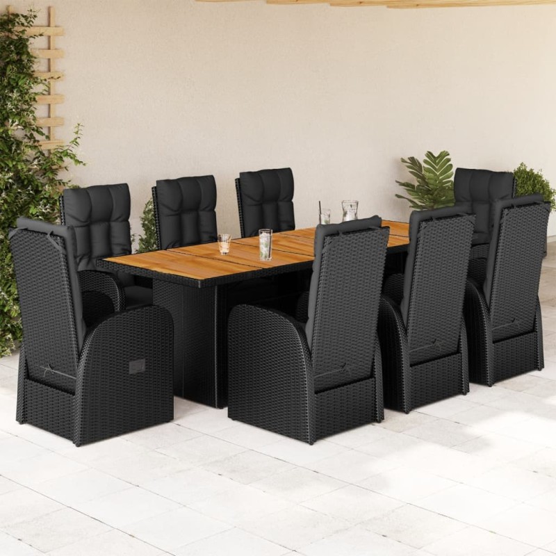 vidaXL 9-tlg. Garten-Essgruppe mit Kissen Schwarz Poly Rattan vidaXL 9-tlg. Garten-Essgruppe mit Kissen Schwarz Poly Rattan