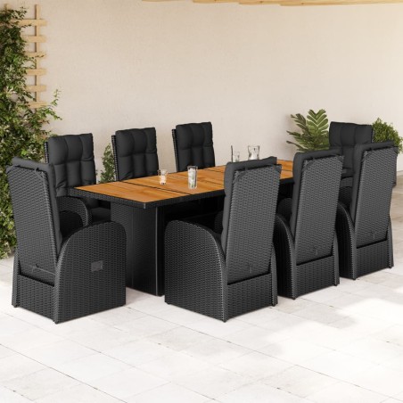 vidaXL 9-tlg. Garten-Essgruppe mit Kissen Schwarz Poly Rattan