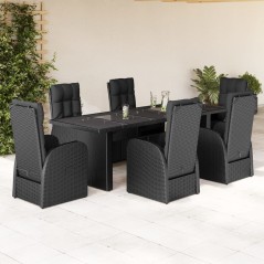 vidaXL 7-tlg. Garten-Essgruppe mit Kissen Schwarz Poly Rattan