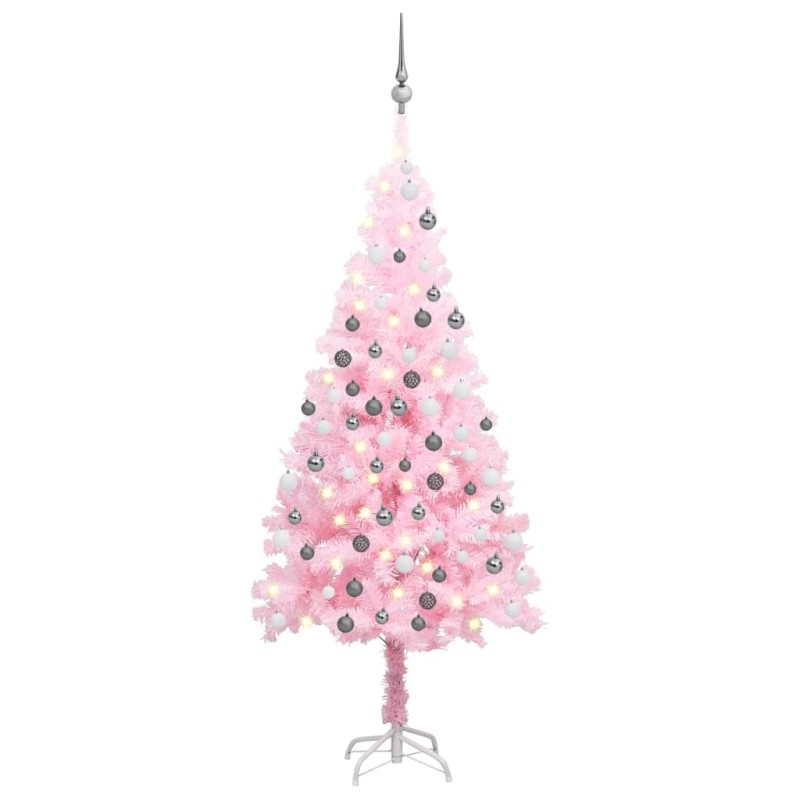 Künstlicher Weihnachtsbaum mit LEDs & Kugeln Rosa 150 cm PVC Künstlicher Weihnachtsbaum mit LEDs & Kugeln Rosa 150 cm PVC