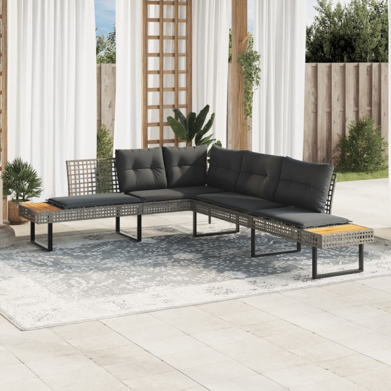 vidaXL Gartensofa in L-Form mit Kissen Grau Poly Rattan und Akazie vidaXL Gartensofa in L-Form mit Kissen Grau Poly Rattan und Akazie
