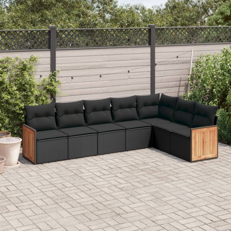 vidaXL 7-tlg. Garten-Sofagarnitur mit Kissen Schwarz Poly Rattan vidaXL 7-tlg. Garten-Sofagarnitur mit Kissen Schwarz Poly Rattan