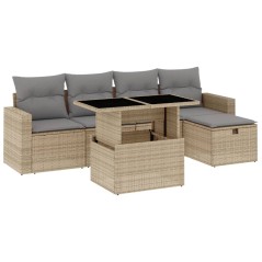 vidaXL 6-tlg. Garten-Sofagarnitur mit Kissen Beige Poly Rattan