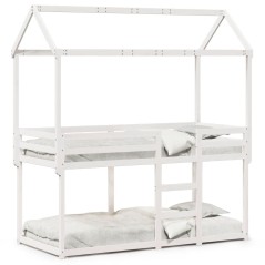 vidaXL Etagenbett mit Dach Weiß 90x200 cm Massivholz Kiefer