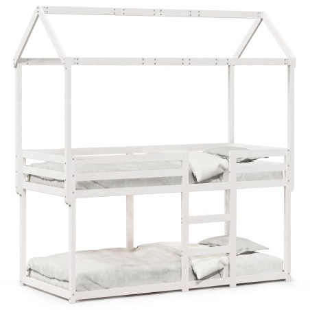 vidaXL Etagenbett mit Dach Weiß 90x200 cm Massivholz Kiefer