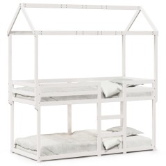 vidaXL Etagenbett mit Dach Weiß 90x200 cm Massivholz Kiefer