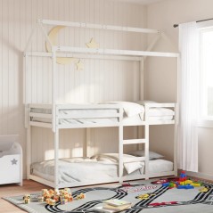 vidaXL Etagenbett mit Dach Weiß 80x200 cm Massivholz Kiefer