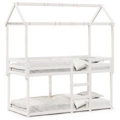 vidaXL Etagenbett mit Dach Weiß 80x200 cm Massivholz Kiefer