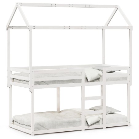vidaXL Etagenbett mit Dach Weiß 80x200 cm Massivholz Kiefer