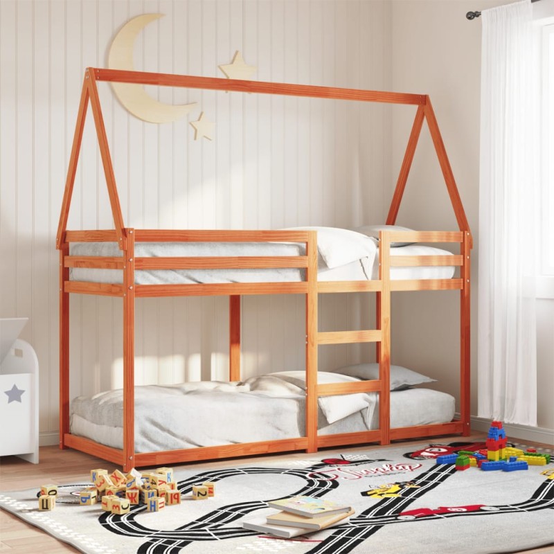 vidaXL Etagenbett mit Dach Wachsbraun 90x200 cm Massivholz Kiefer vidaXL Etagenbett mit Dach Wachsbraun 90x200 cm Massivholz Kiefer