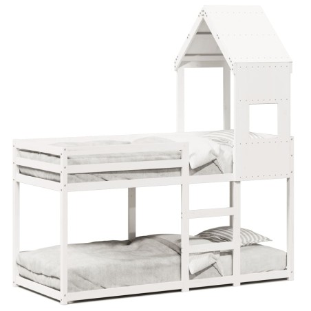 vidaXL Etagenbett mit Dach Weiß 90x190 cm Massivholz Kiefer